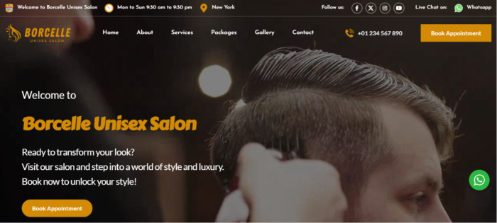 Borcelle Salon – OnePage Unisex Salon Website